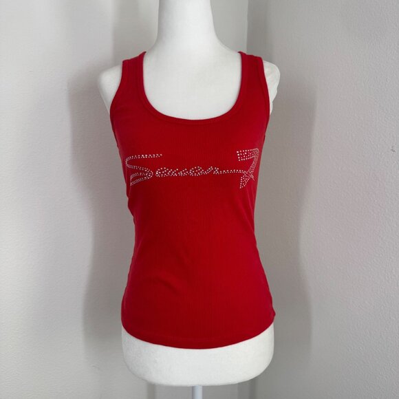 7 Seven For All Mankind Red Ribbed Tank Top Rhinestone Bling Y2K Sz Small - Picture 1 of 11